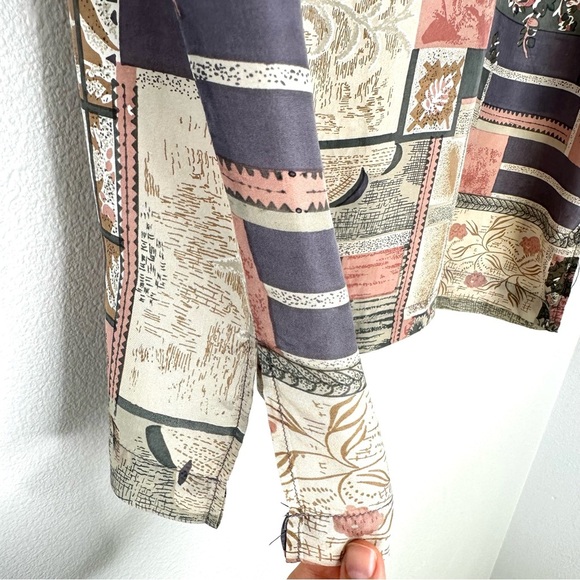 Vintage 100% Silk Top By Stunt Collections Sz M Cottagecore Abstract Patchwork - Picture 4 of 10
